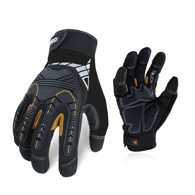 Vgo... 1-Pair Heavy Duty Synthetic Leather Work Gloves, Impact Protection Mechanic Gloves, Rigger Gloves, Vibration Reduction, Touchscreen Capable (Size S, Black, SL8849) - Image 1